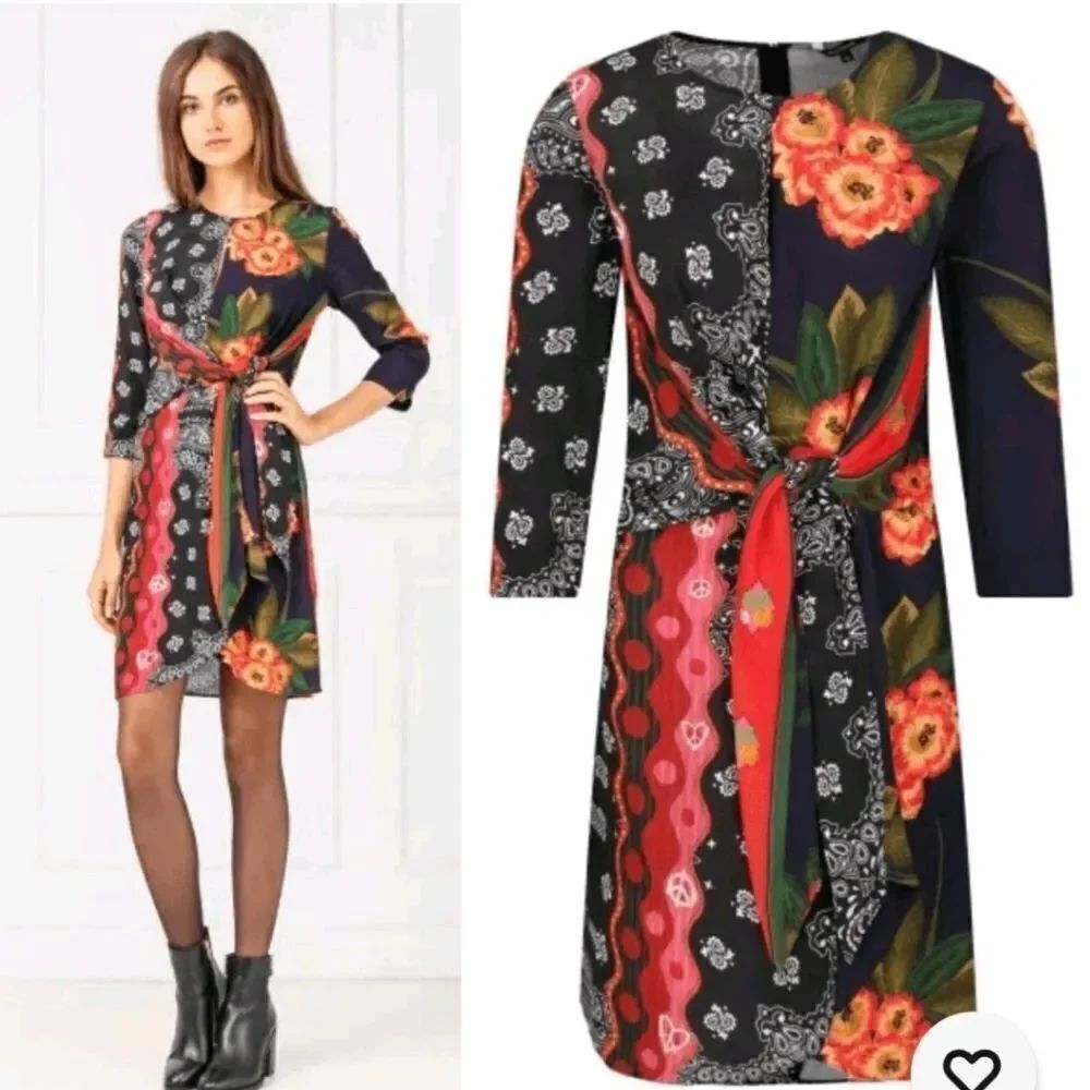 Desigual Dana colorful draped bandana print dress size 42=6
